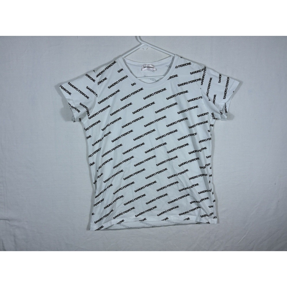 Sandro Ferrone Roma All Over Logo Print T-Shirt White Black Short Sleeve S/M
